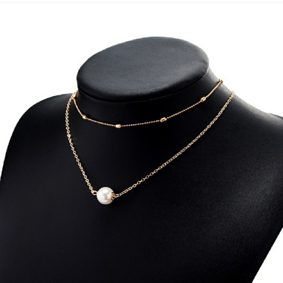 Happy Thoughts Jewelry - Gold Chain Choker w/ Pearl
